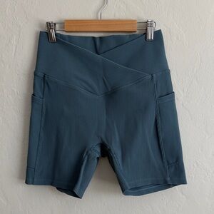 Blue Ribbed Bike Shorts